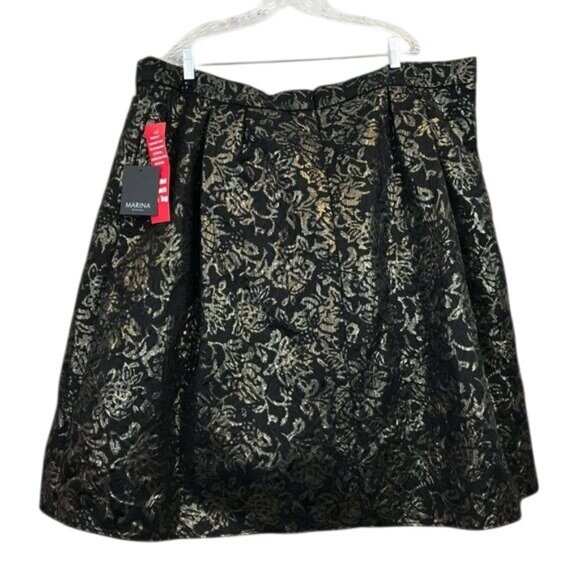 Marina Black & Gold Floral Metallic Skirt 3X A-Line Design Made In USA - Picture 2 of 8